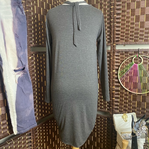 Sexy grey lace up twist cross over hi low long sleeve top size large - Picture 6 of 7
